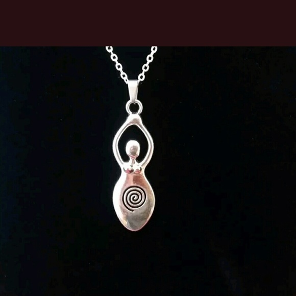 goddess fertility charm necklace small/ large silver tone diety spiral w stones - Picture 3 of 13